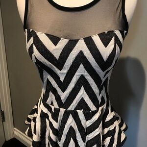 Mandee Black and White Chevron Pattern Peplum Top